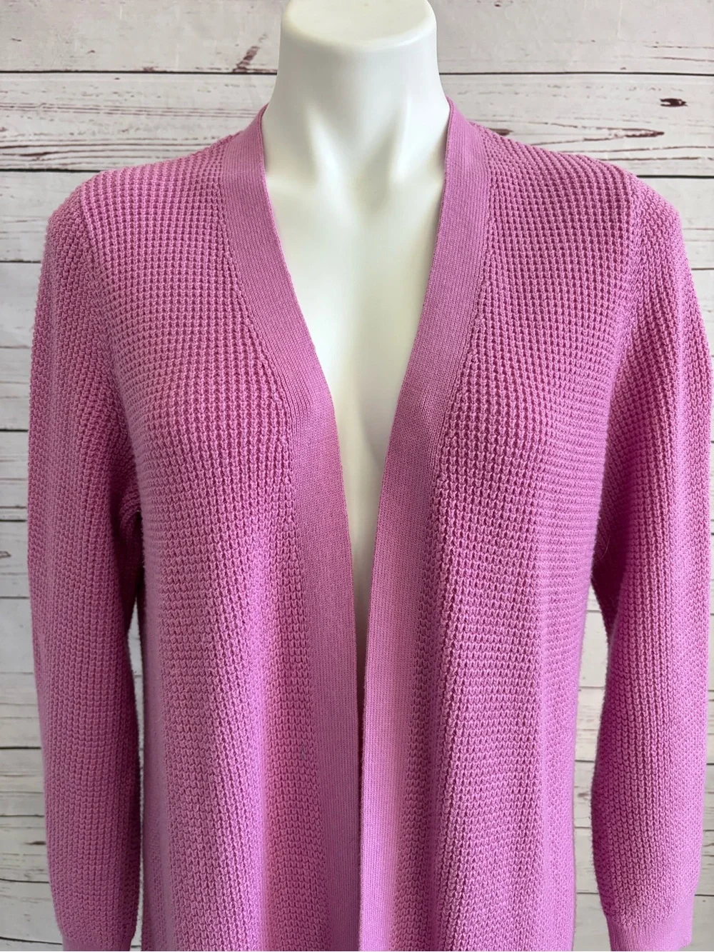 J Jill Woman’s Long Waffle Knit Open Front  Cardigan Sweater Size Medium Pink